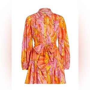 Farm Rio Banana Print Dress with Belt Tie